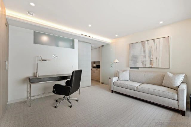 an outdoor space with furniture