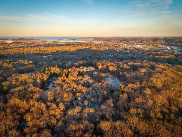 an aerial view of residential building and trees