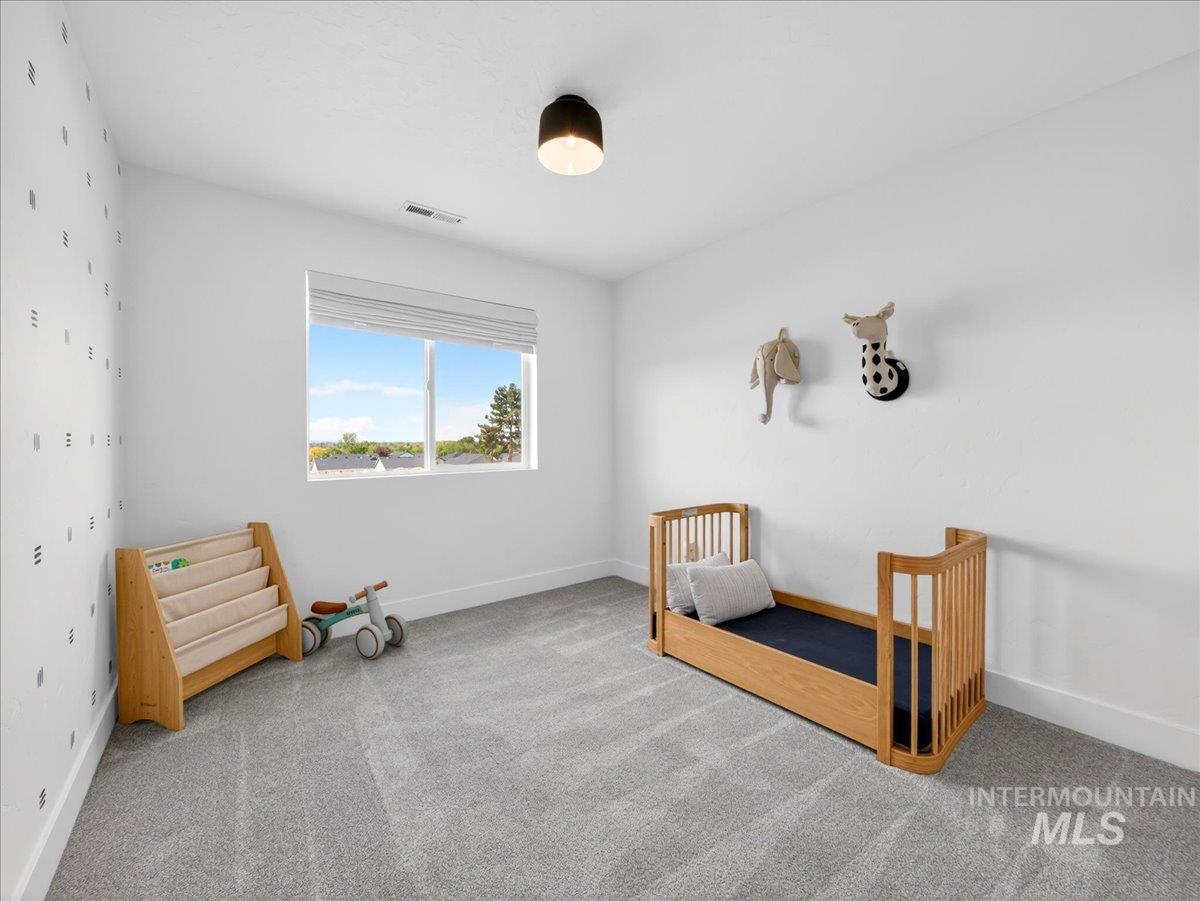 1811 Rome Avenue Emmett, ID 83617 - Photo 35 of 50 Bright room featuring a large window, soft grey carpet flooring, white walls, and a modern flush-mount ceiling light