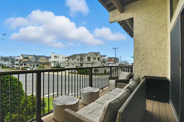 a balcony with couch