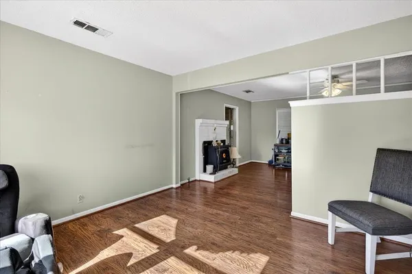 an empty room with a large window