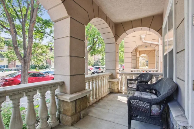 a view of street with sitting area
