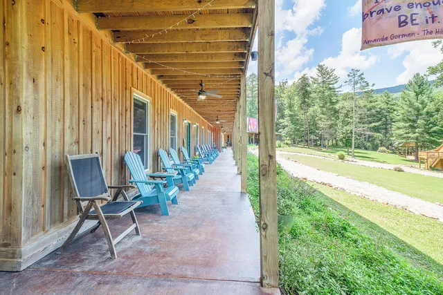 an aerial view of a swimming pool