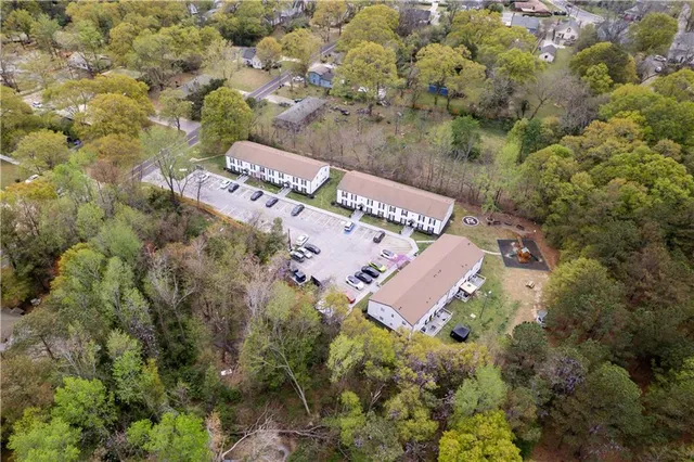 an aerial view of residential house with outdoor space