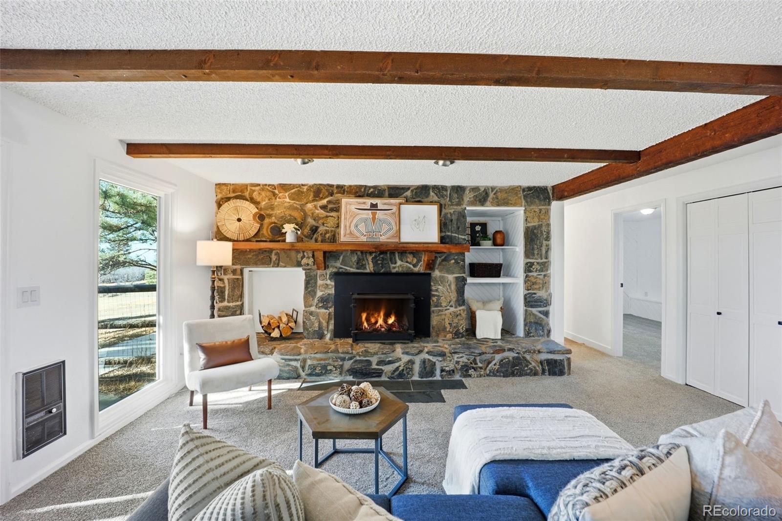 9212 East Tanglewood Road Franktown, CO 80116 - Photo 21 of 50 a living room with furniture and a fireplace