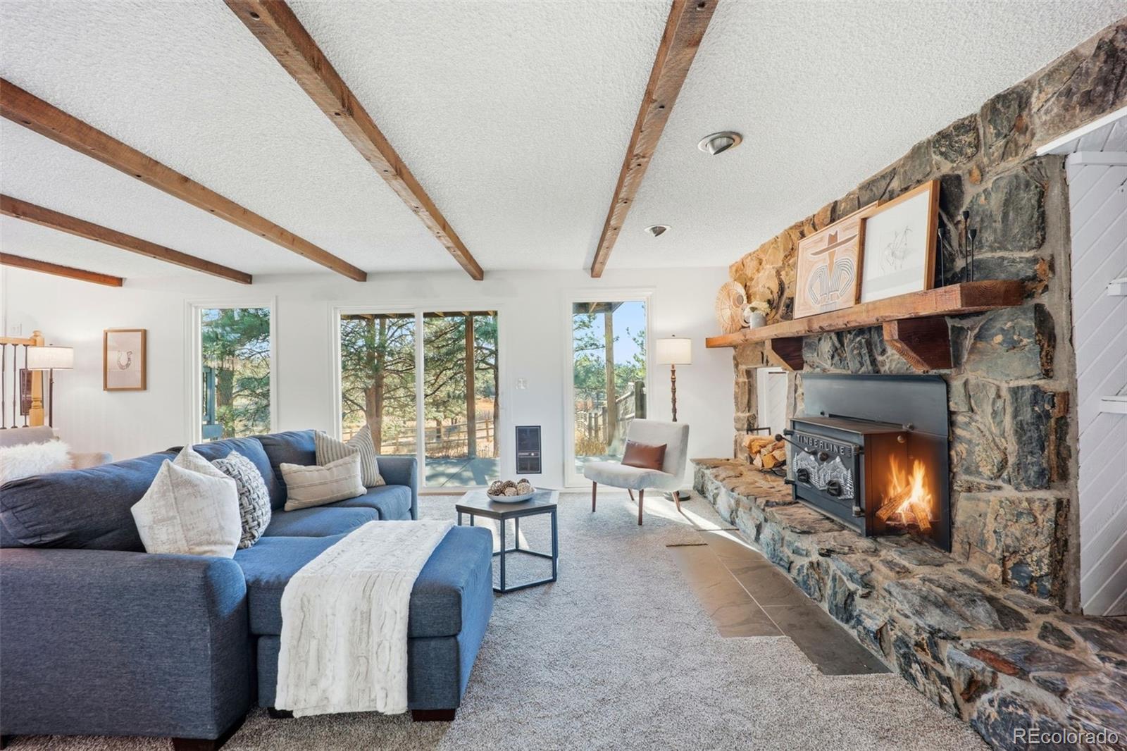 9212 East Tanglewood Road Franktown, CO 80116 - Photo 23 of 50 a living room with furniture and a fireplace
