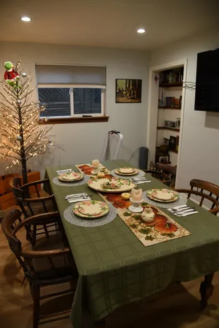 a table and chairs in a room