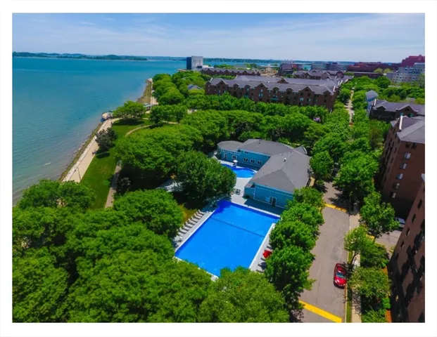 an aerial view of a house with a garden
