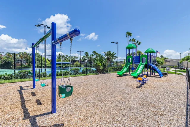 a view of a park with slide