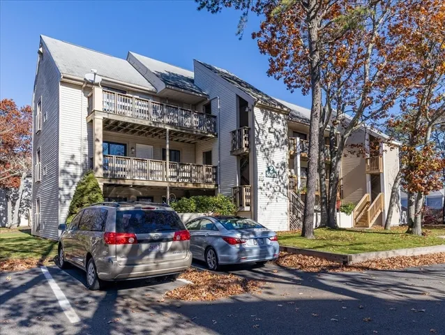 a view of a building with a street