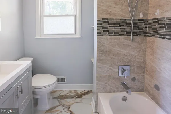 a bathroom with a toilet and a bathtub