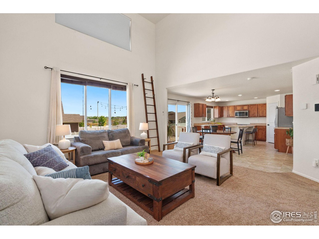 Large living room with tall ceilings