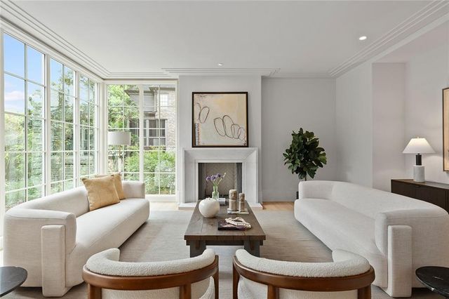 a outdoor view with a seating space