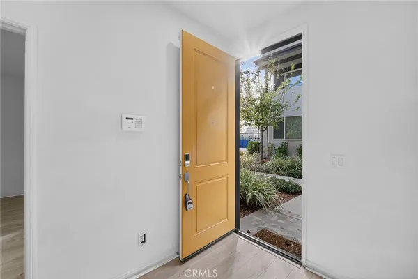 a bathroom with a glass door