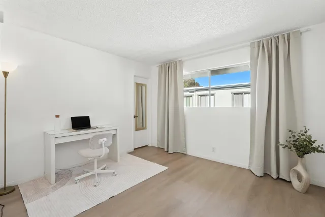 a bathroom with a sink a mirror and a potted plant