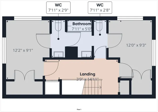 a view of a bathroom with a window and a picture on the wall
