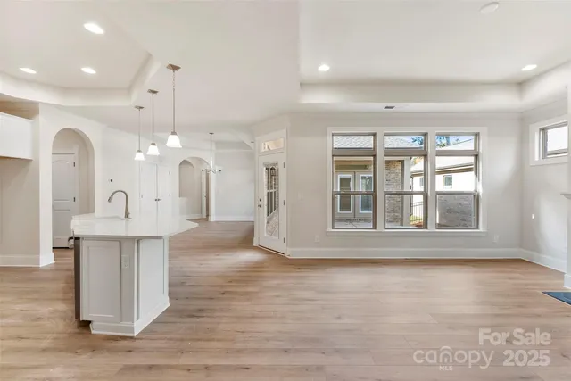 a view of kitchen and windows