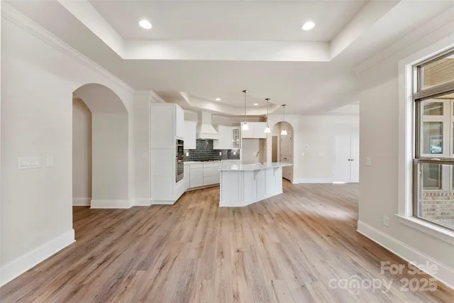 a large kitchen with cabinets