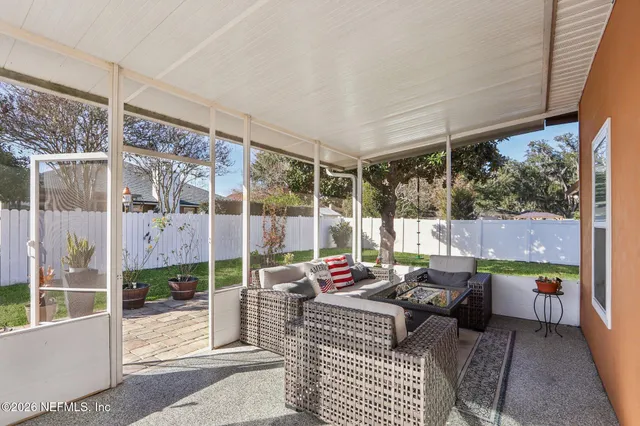 a front view of a house with patio