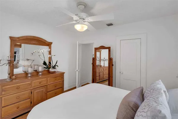 a bedroom with a bed and a dresser