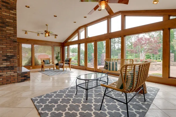 a view of a living room and dining room