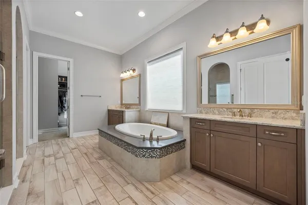a bathroom with a sink vanity and a mirror