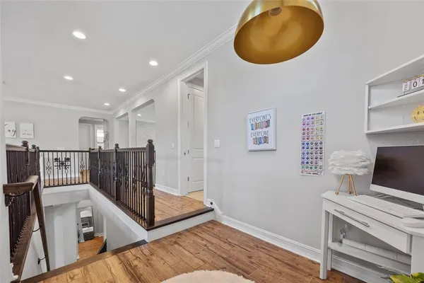 a view of a building with sitting area