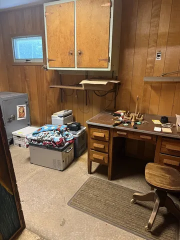 a storage room with furniture