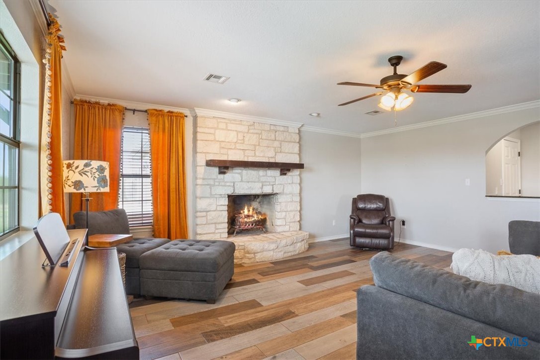 8600 Five Wells Road Rogers, TX 76569 - Photo 17 of 47 a living room with furniture and a fireplace