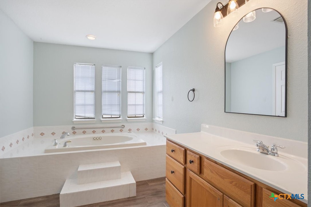 8600 Five Wells Road Rogers, TX 76569 - Photo 40 of 47 a bathroom with a sink double vanity and a mirror