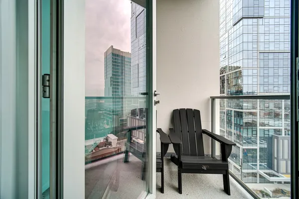 a view of a city with tall buildings