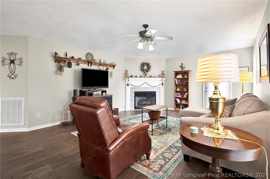 4425 Bishamon Street Hope Mills, NC 28348 - Photo 10 of 39 a living room with furniture a fireplace and a flat screen tv