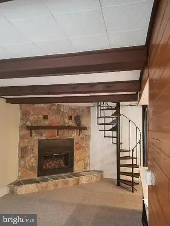 a view of a fireplace in the room