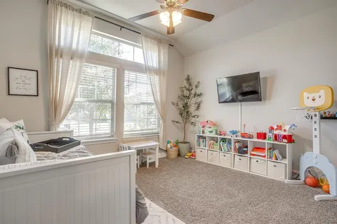 a bathroom with a sink a toilet and shower curtain