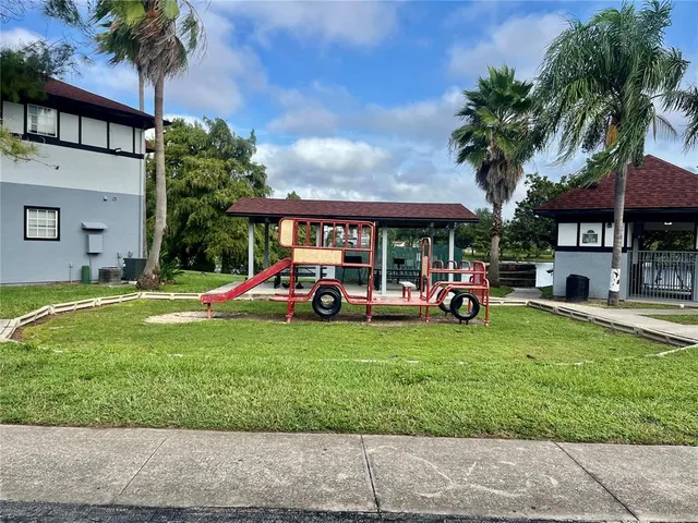 a garden view with a sitting space