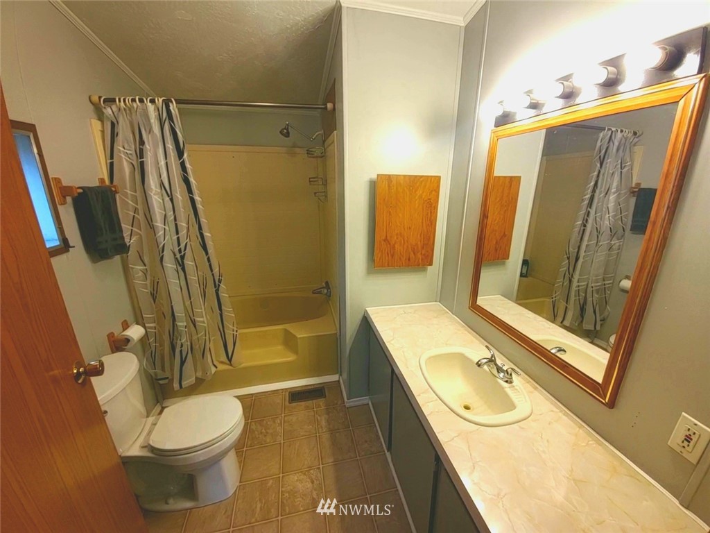 6851 South Pass Road Maple Falls, WA 98266 - Photo 22 of 34 a bathroom with a granite countertop sink toilet and shower