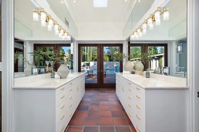 a view of a backyard with mountain view