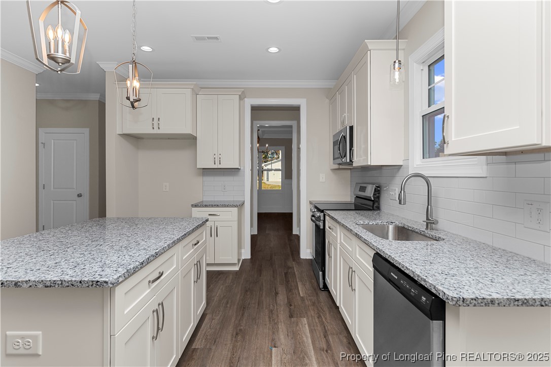 162 Surles Landing Way Benson, NC 27504 - Photo 7 of 28 a kitchen with granite countertop kitchen island a sink stainless steel appliances and cabinets