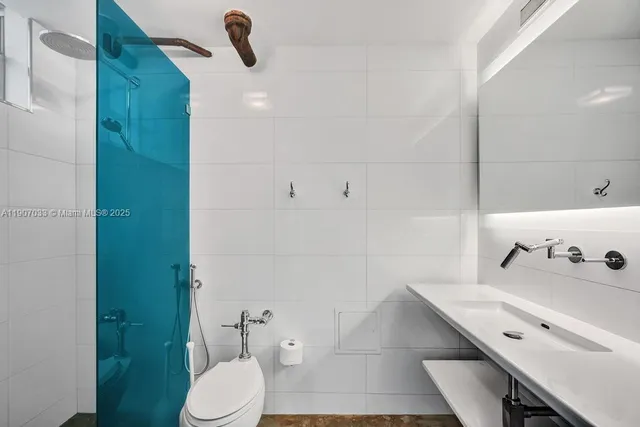 a bathroom with a toilet and a shower