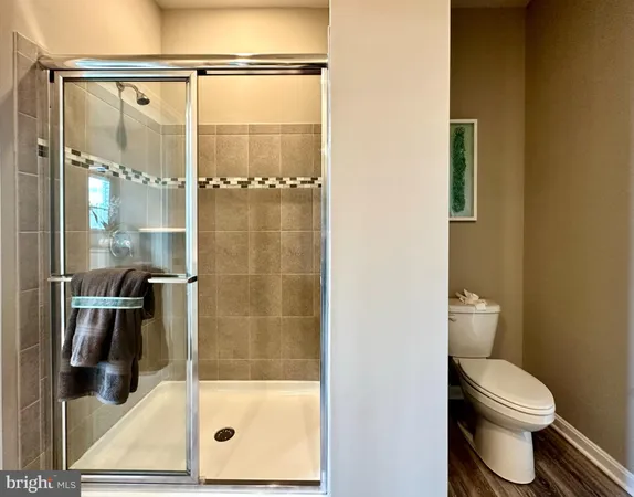 a bathroom with a toilet and a shower