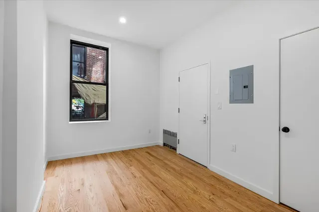 a view of a big room with closet and wooden floor