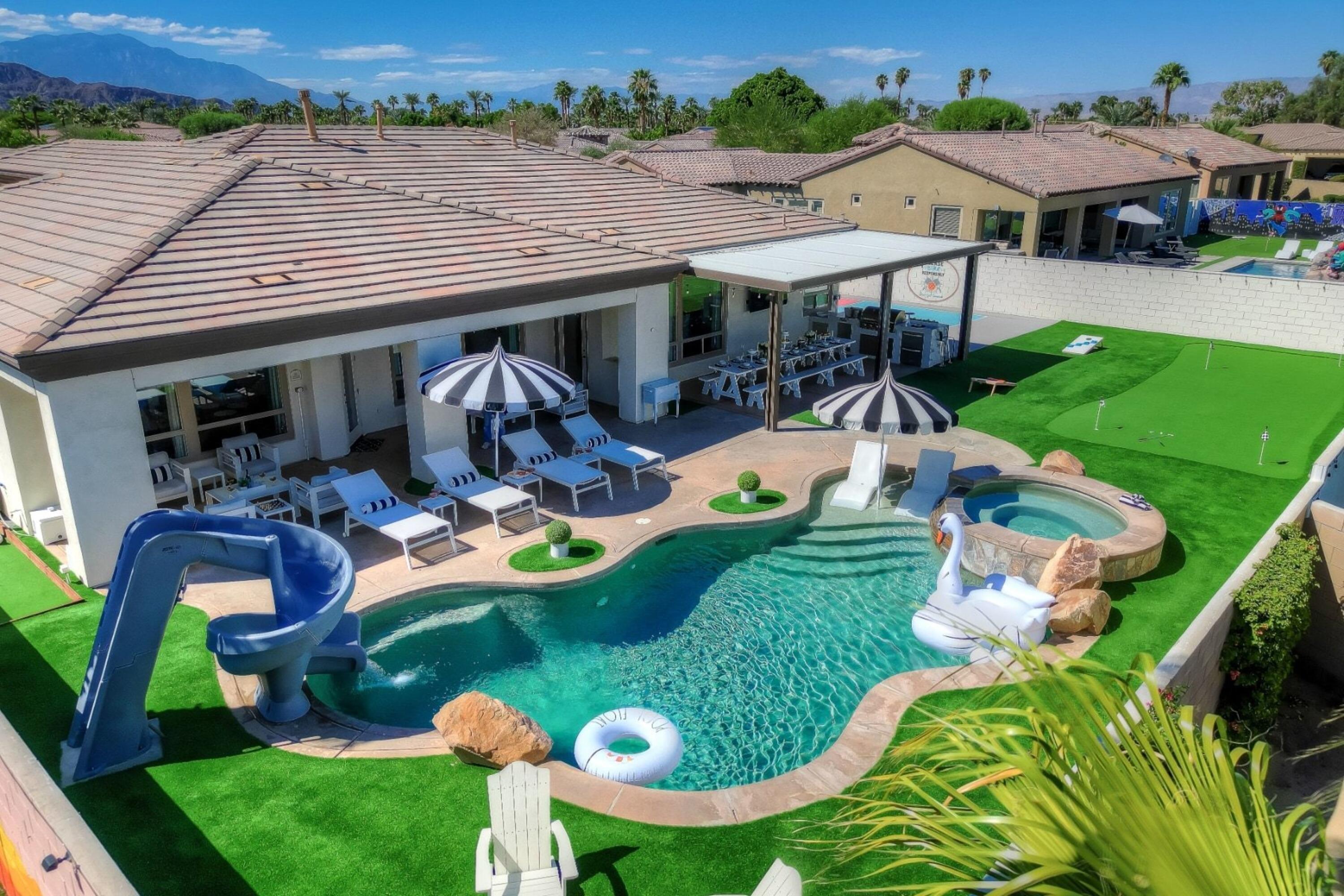 48678 Cascade Street Indio, CA 92201 - Photo 41 of 78 an aerial view of a house with swimming pool garden and patio