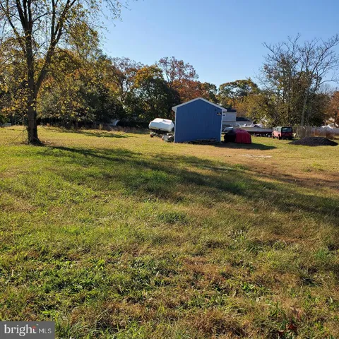a view of a town with large trees