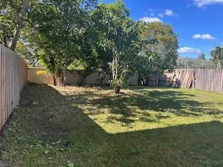 a view of a park with large trees