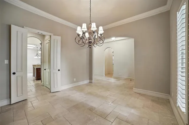 a view of a chandelier in a room