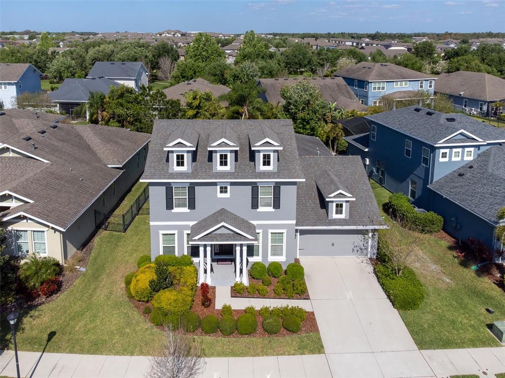 an aerial view of a house