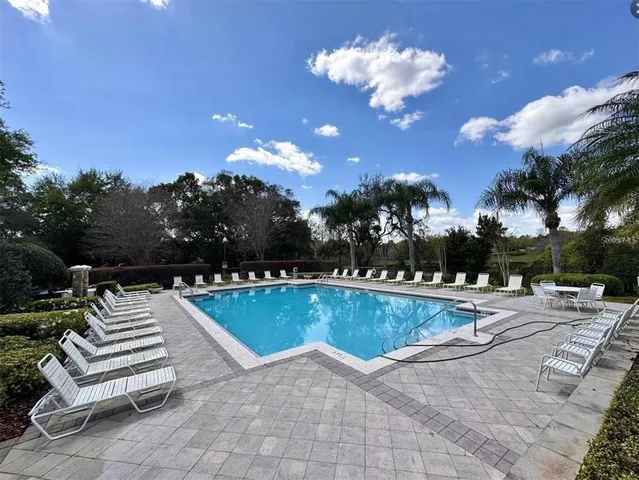 a view of a swimming pool with lounge chair