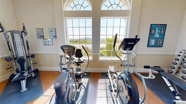 a view of a room with gym equipment