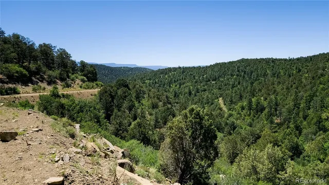a view of a mountain range with trees in the background