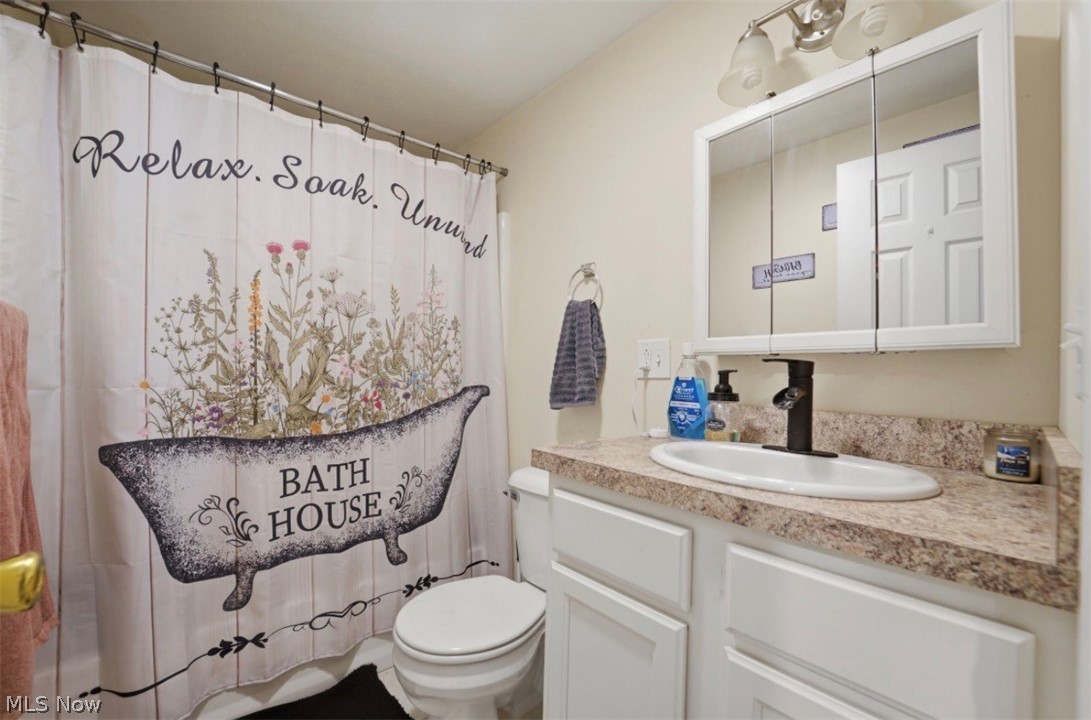 4132 Benetka Road Ashtabula, OH 44004 - Photo 16 of 20 Full bathroom with vanity and a shower with shower curtain